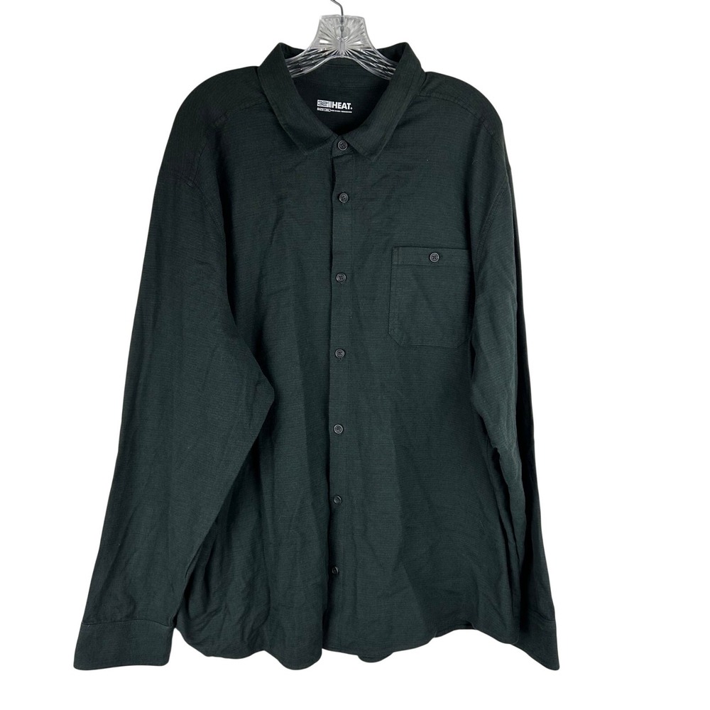 32 Degrees Heat Button Down Shirt Mens XXL Long Sleeve Fleece Flannel Green